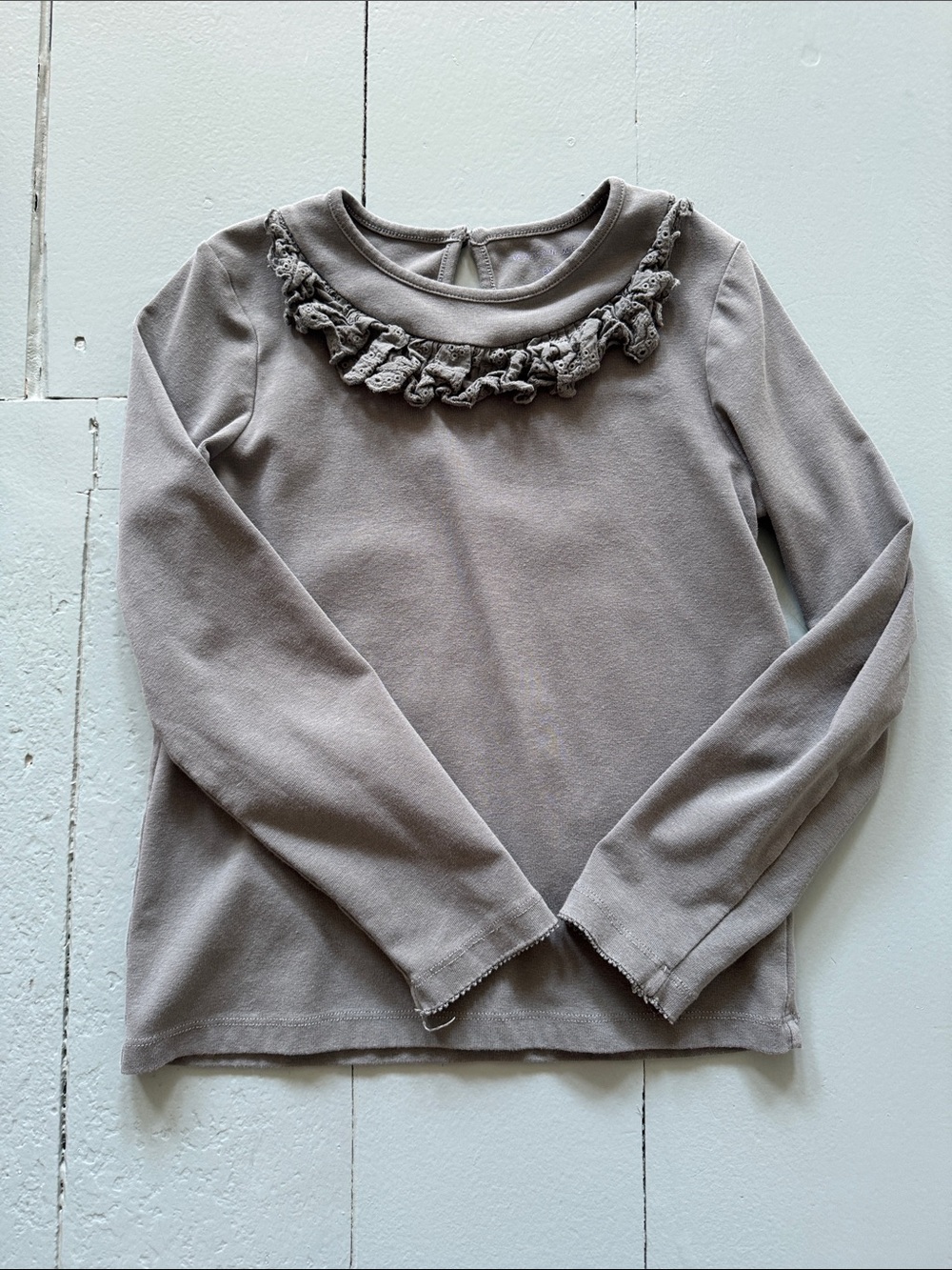 Maison me Girls' Long-Sleeve Ruffle Neck Top - sage size 8